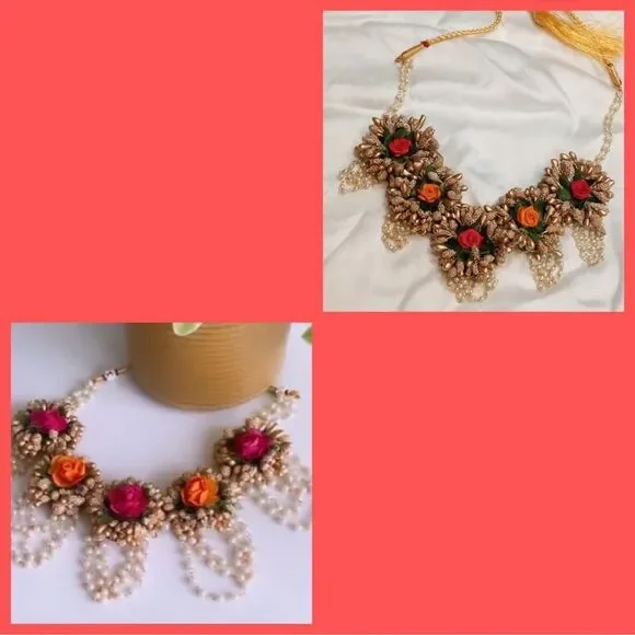 BRIDAL FLOWER JEWELRY NECKLACE HANDCRAFTED INDIAN PAKISTANI
